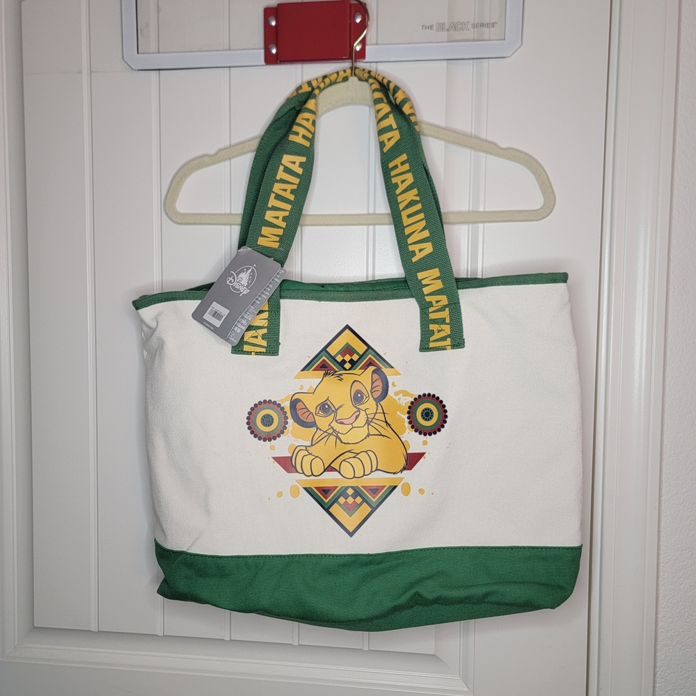 Disney Lion King Simba Green & White Tote Bag, Hakuna Matata Straps, Zipper, NWT